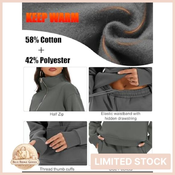 Fleece Half Zip Pullover Lounge Set Oversized Comfy Y2K Chic Sweatsuit - Picture 5 of 8